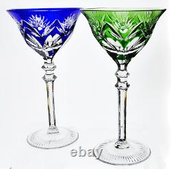 Cobalt Blue & Green Cut to Clear Crystal Martini Cocktail Glasses Vintage