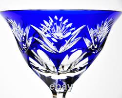 Cobalt Blue & Green Cut to Clear Crystal Martini Cocktail Glasses Vintage