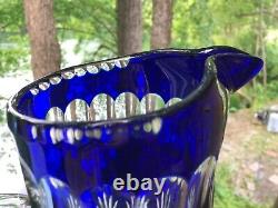 Cobalt cut to clear crystal pitcher 10.5 Poland
