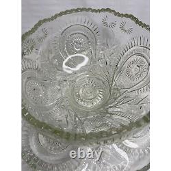 Colony Indiana Cut Crystal Glass Punch Set Complete Vintage 15 Pcs