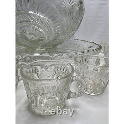 Colony Indiana Cut Crystal Glass Punch Set Complete Vintage 15 Pcs