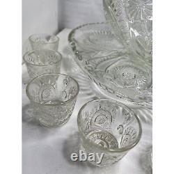 Colony Indiana Cut Crystal Glass Punch Set Complete Vintage 15 Pcs