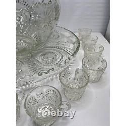 Colony Indiana Cut Crystal Glass Punch Set Complete Vintage 15 Pcs