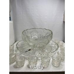 Colony Indiana Cut Crystal Glass Punch Set Complete Vintage 15 Pcs