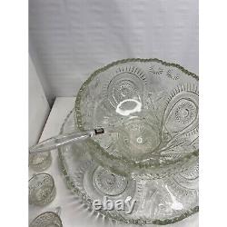 Colony Indiana Cut Crystal Glass Punch Set Complete Vintage 15 Pcs