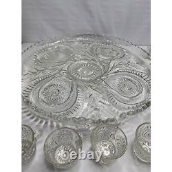 Colony Indiana Cut Crystal Glass Punch Set Complete Vintage 15 Pcs