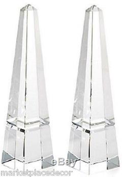 Contemporary Crystal Obelisk Statue Grooved Cut Base Finial Figurine Decor 10H