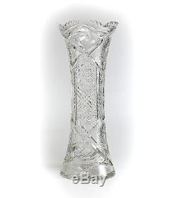 Continental Large Hand Cut & Polished Crystal vase with Sawtooth Rim, 20th Century