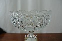 Cre Art Doré à or Fin Dorato Italian Cut Glass Bowl Porcelain Pedestal