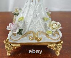 Cre Art Doré à or Fin Dorato Italian Cut Glass Bowl Porcelain Pedestal