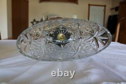 Crystal & Brass Large Ornate Oblong Vintage Pedestal Cut Glass Compote & Prisms