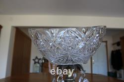 Crystal & Brass Large Ornate Oblong Vintage Pedestal Cut Glass Compote & Prisms