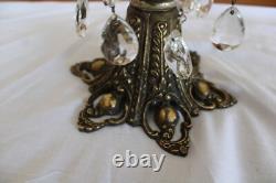 Crystal & Brass Large Ornate Oblong Vintage Pedestal Cut Glass Compote & Prisms