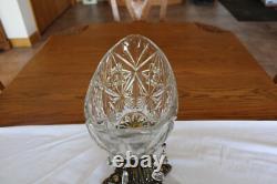 Crystal & Brass Large Ornate Oblong Vintage Pedestal Cut Glass Compote & Prisms