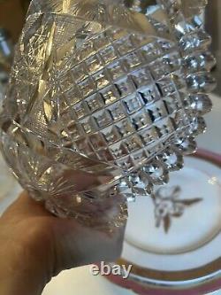 Crystal Cut Bowl Brilliant Glass Star Of David Design Antique Vtg High End