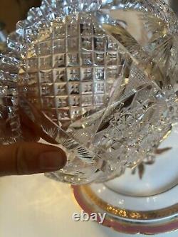 Crystal Cut Bowl Brilliant Glass Star Of David Design Antique Vtg High End