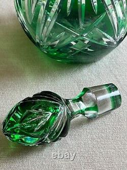 Crystal Cut Glass Czech Emerald Green Tall Decanter