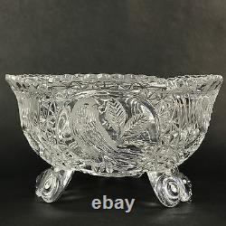 Crystal Cut Glass Etched Bird Console Bowl