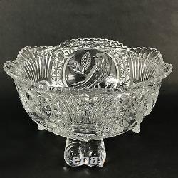 Crystal Cut Glass Etched Bird Console Bowl