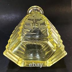 Crystal Decanter 4 Cordial Glasses Citrin Yellow Cut To Clear Deco Remarkable