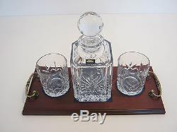 Crystal Decanter Set With 2 Fine Cut Lead Crystal Whiskey Glasses On Wooden Base