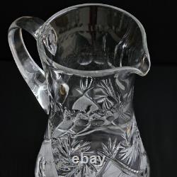 Crystal Drinking Set 50 oz Pitcher & 6 Glasses, Hand-Cut Neman Glassworks
