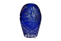 Crystal Flower Vase Cobalt Blue Bohemian Glass Cut To Clear Vintage 9 High