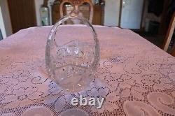 Crystal Frosted Leaf Cut Glass Large Heavy Vintage Handled Glass Basket