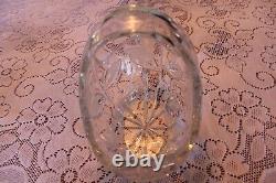 Crystal Frosted Leaf Cut Glass Large Heavy Vintage Handled Glass Basket