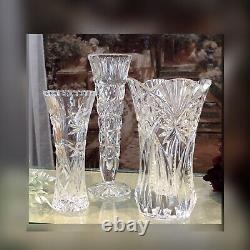 Crystal Vases / Vintage Cut Glass / Etched Crystal / Flower Vases / Set of 3