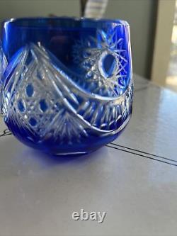 Crystal Vtg Cobalt Blue Cut to Clear Crystal Set of 6 wine/cordial Glass Czech