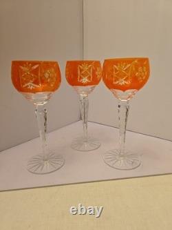 Crystal Wine Glasses With Orange Overlay Cut Grape Pattern