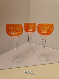Crystal Wine Glasses With Orange Overlay Cut Grape Pattern
