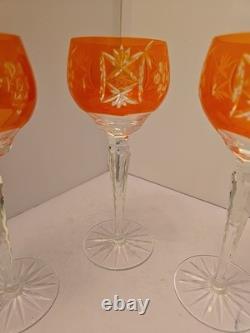 Crystal Wine Glasses With Orange Overlay Cut Grape Pattern