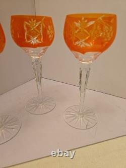 Crystal Wine Glasses With Orange Overlay Cut Grape Pattern