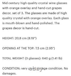 Crystal Wine Glasses With Orange Overlay Cut Grape Pattern