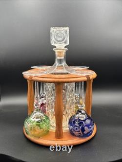 Crystal white wine glass decanter & Caddy Set 4 Nachtmann Cut To Clear, Teakwood