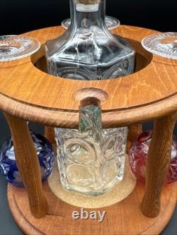 Crystal white wine glass decanter & Caddy Set 4 Nachtmann Cut To Clear, Teakwood