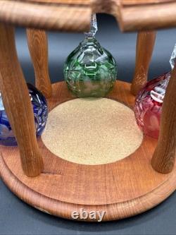 Crystal white wine glass decanter & Caddy Set 4 Nachtmann Cut To Clear, Teakwood