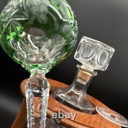 Crystal white wine glass decanter & Caddy Set 4 Nachtmann Cut To Clear, Teakwood