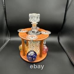 Crystal white wine glass decanter & Caddy Set 4 Nachtmann Cut To Clear, Teakwood