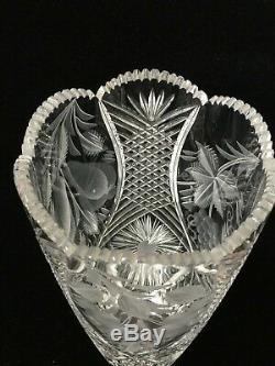 Cut Crystal & Etched Fruits (Cherry, Pear, Grape) Vase, 9 3/4 Tall x 5 3/4 Dia