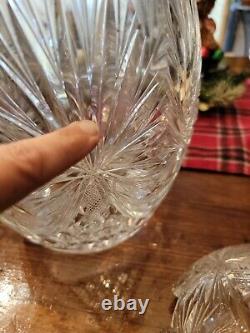 Cut Crystal Glass Covered Punch Bowl 14 Stars Pinwheel Large Biscuit Jar