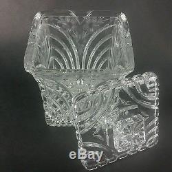 Cut Crystal Glass Square Waffle Bottom Cookie Jar Canister