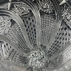 Cut Crystal Vase 15 Tall Buttons Daisies Stars and More Sawthooth Rim V405
