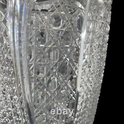 Cut Crystal Vase 15 Tall Buttons Daisies Stars and More Sawthooth Rim V405