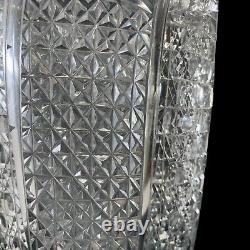 Cut Crystal Vase 15 Tall Buttons Daisies Stars and More Sawthooth Rim V405