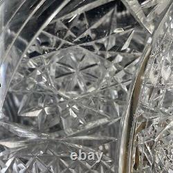 Cut Crystal Vase 15 Tall Buttons Daisies Stars and More Sawthooth Rim V405
