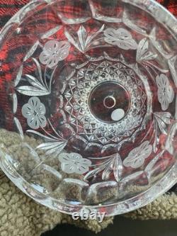 Cut Crystal Vase Etched Floral Pattern Heavy Clear Glass 8 Vintage Style