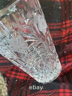 Cut Crystal Vase Etched Floral Pattern Heavy Clear Glass 8 Vintage Style
